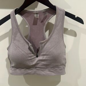 Mauve racerback sports bra with zipper